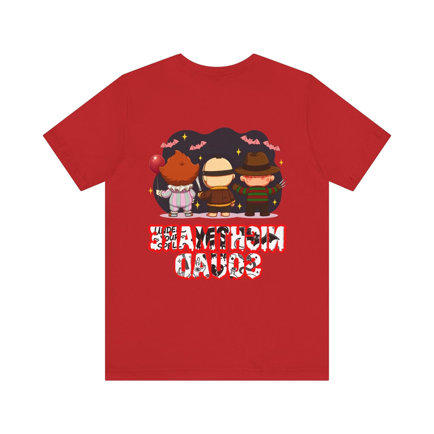 Nightmare Squad Spooky Trio Unisex T‑Shirt | Cute Halloween Graphic Tee | Soft Cotton Front & Back Print – Custom T-Shirt by PixelCraft360, unique decoration for events and special gifts