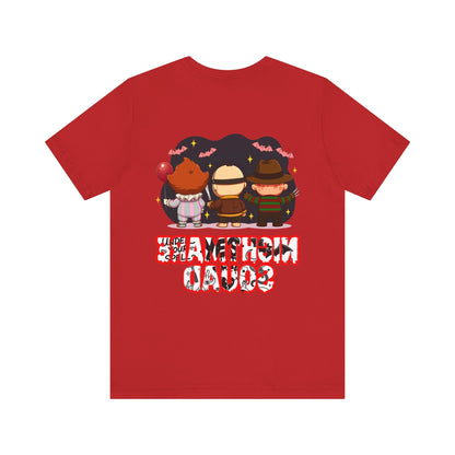 Nightmare Squad Spooky Trio Unisex T‑Shirt | Cute Halloween Graphic Tee | Soft Cotton Front & Back Print – Custom T-Shirt by PixelCraft360, unique decoration for events and special gifts
