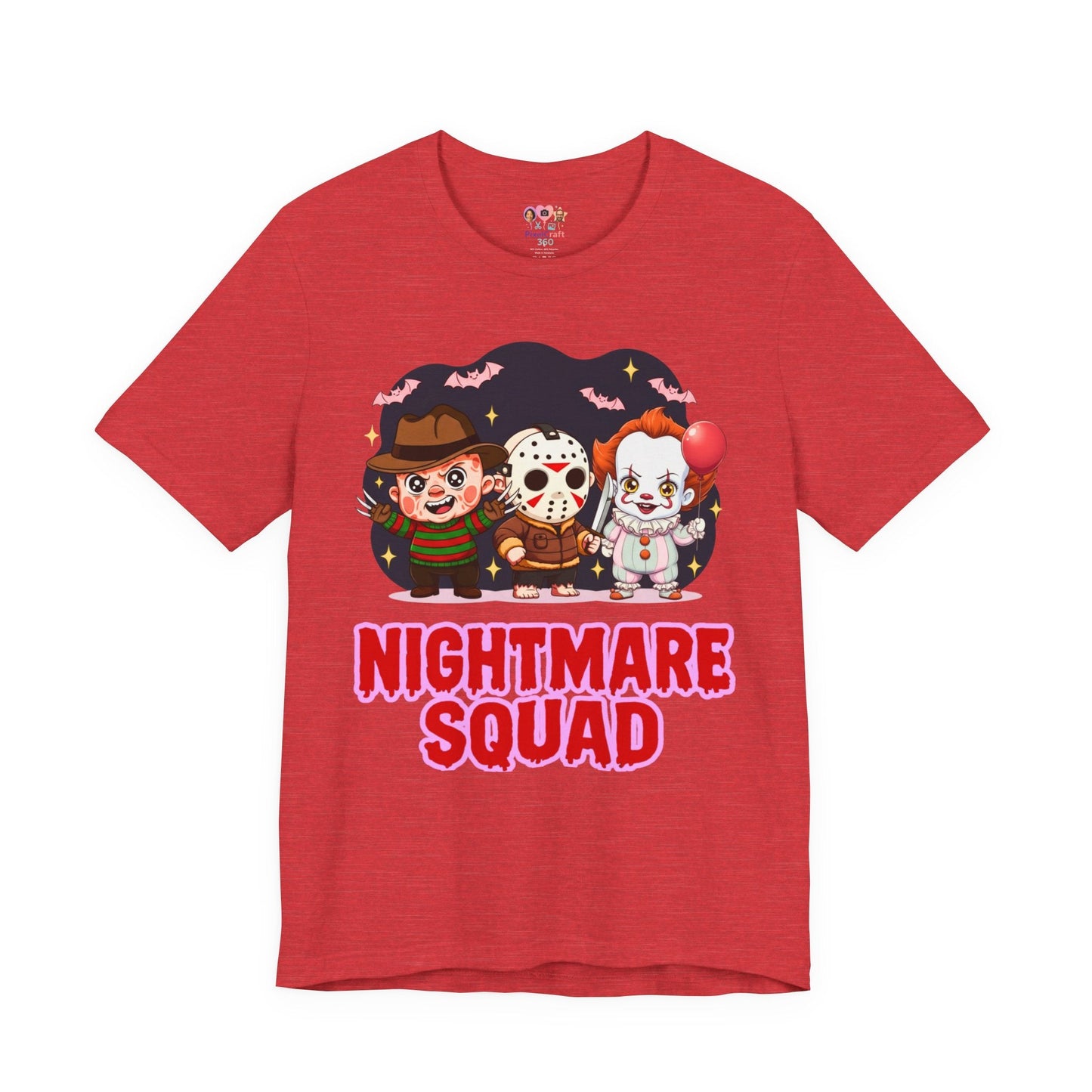 Nightmare Squad Spooky Trio Unisex T‑Shirt | Cute Halloween Graphic Tee | Soft Cotton Front & Back Print – Custom T-Shirt by PixelCraft360, unique decoration for events and special gifts
