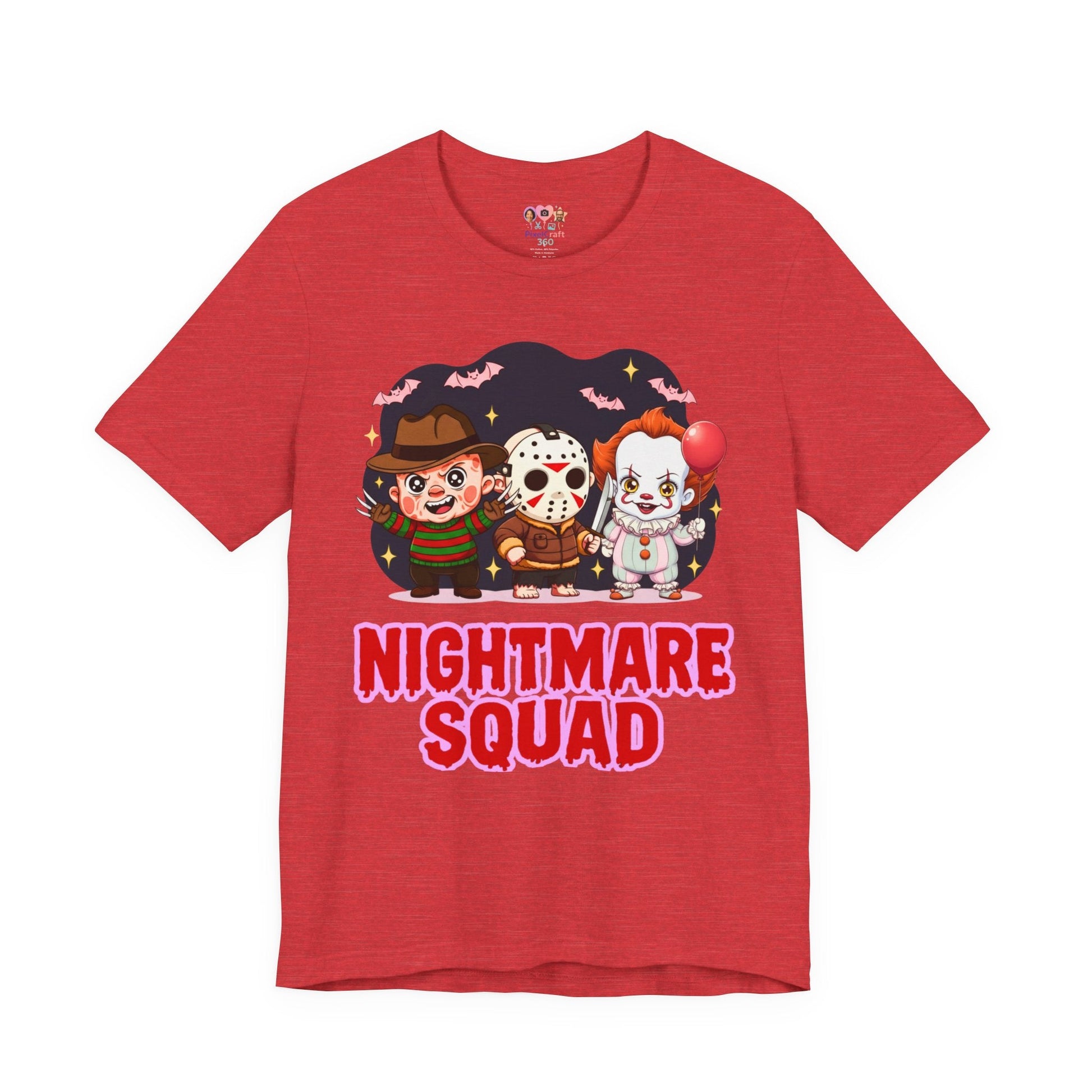 Nightmare Squad Spooky Trio Unisex T‑Shirt | Cute Halloween Graphic Tee | Soft Cotton Front & Back Print – Custom T-Shirt by PixelCraft360, unique decoration for events and special gifts