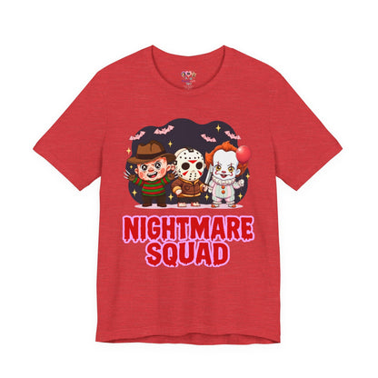 Nightmare Squad Spooky Trio Unisex T‑Shirt | Cute Halloween Graphic Tee | Soft Cotton Front & Back Print – Custom T-Shirt by PixelCraft360, unique decoration for events and special gifts