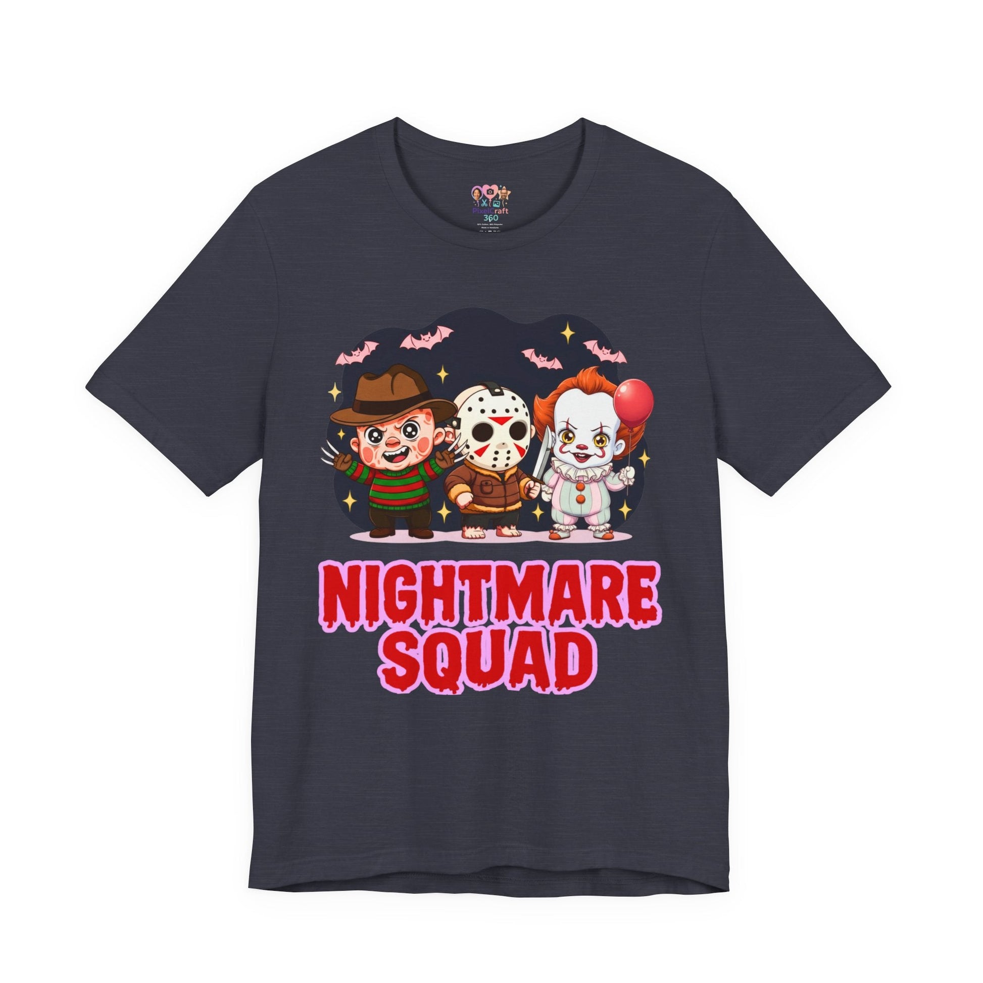 Nightmare Squad Spooky Trio Unisex T‑Shirt | Cute Halloween Graphic Tee | Soft Cotton Front & Back Print – Custom T-Shirt by PixelCraft360, unique decoration for events and special gifts