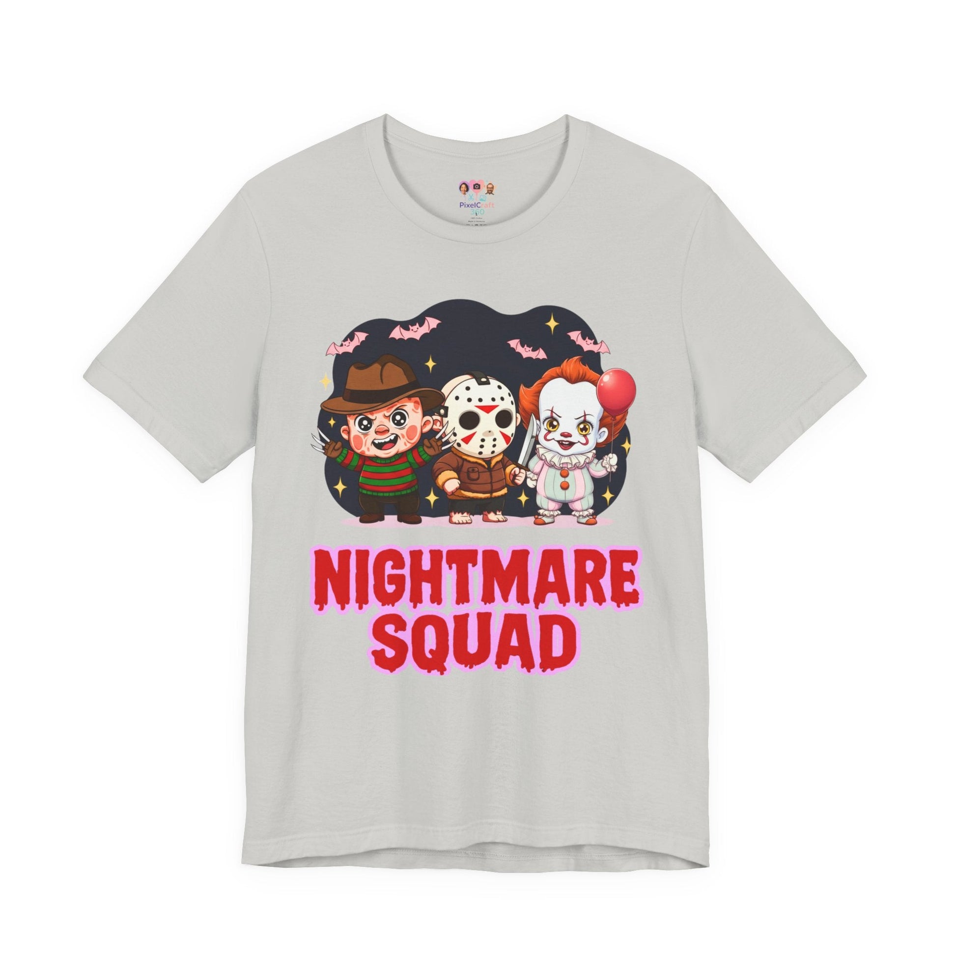 Nightmare Squad Spooky Trio Unisex T‑Shirt | Cute Halloween Graphic Tee | Soft Cotton Front & Back Print – Custom T-Shirt by PixelCraft360, unique decoration for events and special gifts