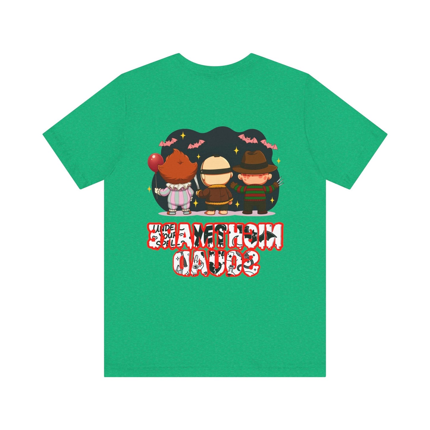 Nightmare Squad Spooky Trio Unisex T‑Shirt | Cute Halloween Graphic Tee | Soft Cotton Front & Back Print – Custom T-Shirt by PixelCraft360, unique decoration for events and special gifts