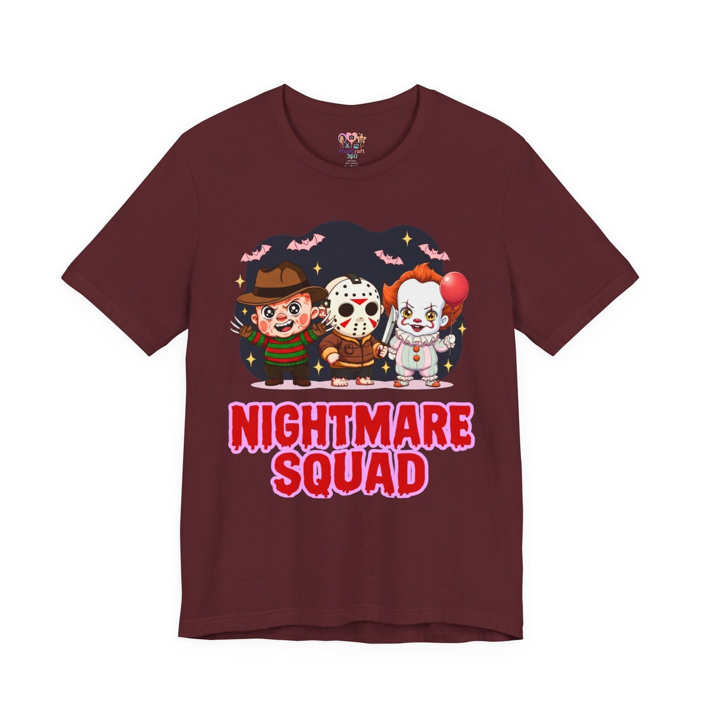 Nightmare Squad Spooky Trio Unisex T‑Shirt | Cute Halloween Graphic Tee | Soft Cotton Front & Back Print – Custom T-Shirt by PixelCraft360, unique decoration for events and special gifts