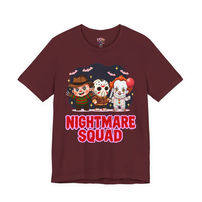 Nightmare Squad Spooky Trio Unisex T‑Shirt | Cute Halloween Graphic Tee | Soft Cotton Front & Back Print – Custom T-Shirt by PixelCraft360, unique decoration for events and special gifts