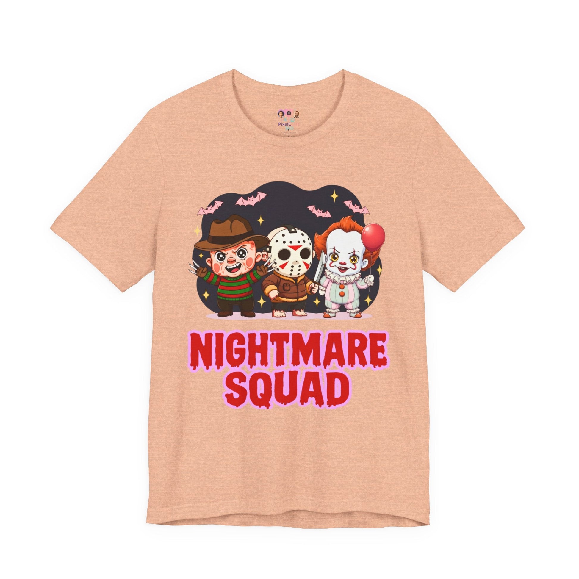 Nightmare Squad Spooky Trio Unisex T‑Shirt | Cute Halloween Graphic Tee | Soft Cotton Front & Back Print – Custom T-Shirt by PixelCraft360, unique decoration for events and special gifts