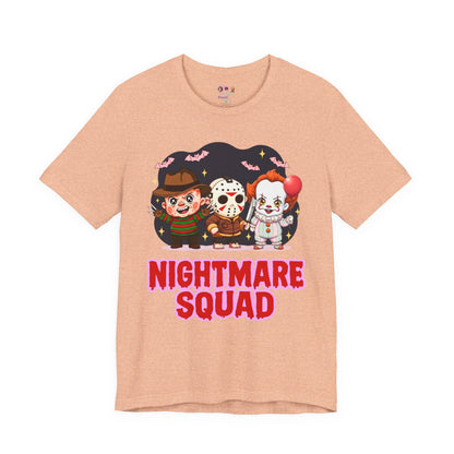 Nightmare Squad Spooky Trio Unisex T‑Shirt | Cute Halloween Graphic Tee | Soft Cotton Front & Back Print – Custom T-Shirt by PixelCraft360, unique decoration for events and special gifts