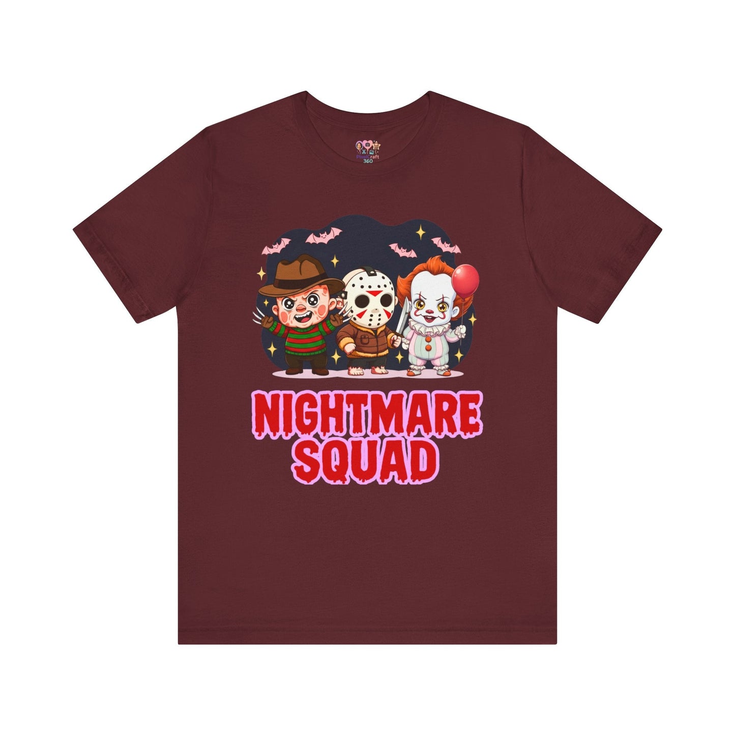 Nightmare Squad Spooky Trio Unisex T‑Shirt | Cute Halloween Graphic Tee | Soft Cotton Front & Back Print – Custom T-Shirt by PixelCraft360, unique decoration for events and special gifts