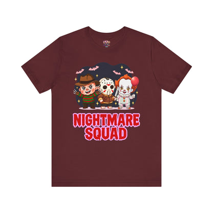 Nightmare Squad Spooky Trio Unisex T‑Shirt | Cute Halloween Graphic Tee | Soft Cotton Front & Back Print – Custom T-Shirt by PixelCraft360, unique decoration for events and special gifts
