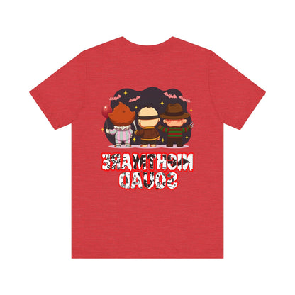 Nightmare Squad Spooky Trio Unisex T‑Shirt | Cute Halloween Graphic Tee | Soft Cotton Front & Back Print – Custom T-Shirt by PixelCraft360, unique decoration for events and special gifts