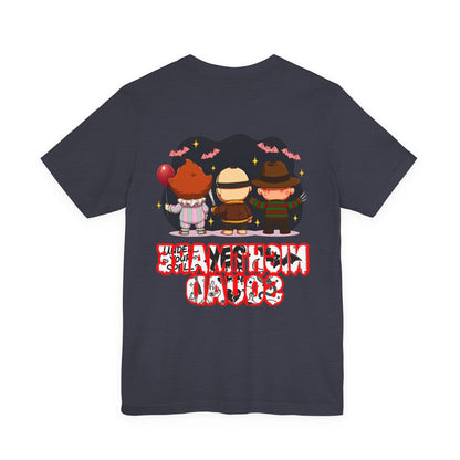 Nightmare Squad Spooky Trio Unisex T‑Shirt | Cute Halloween Graphic Tee | Soft Cotton Front & Back Print – Custom T-Shirt by PixelCraft360, unique decoration for events and special gifts