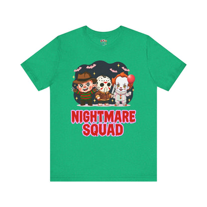 Nightmare Squad Spooky Trio Unisex T‑Shirt | Cute Halloween Graphic Tee | Soft Cotton Front & Back Print – Custom T-Shirt by PixelCraft360, unique decoration for events and special gifts