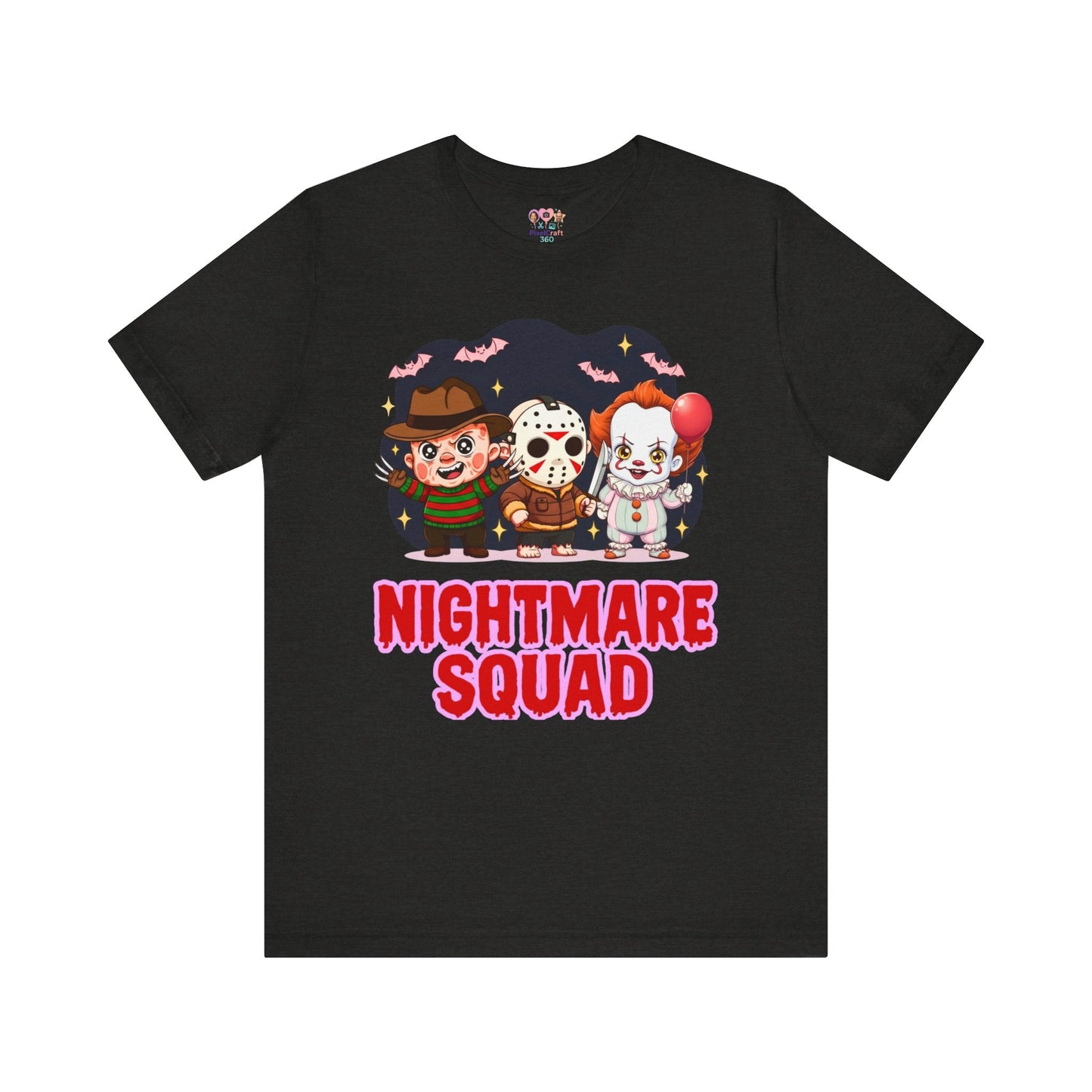 Nightmare Squad Spooky Trio Unisex T‑Shirt | Cute Halloween Graphic Tee | Soft Cotton Front & Back Print – Custom T-Shirt by PixelCraft360, unique decoration for events and special gifts
