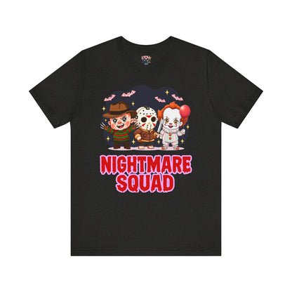Nightmare Squad Spooky Trio Unisex T‑Shirt | Cute Halloween Graphic Tee | Soft Cotton Front & Back Print – Custom T-Shirt by PixelCraft360, unique decoration for events and special gifts