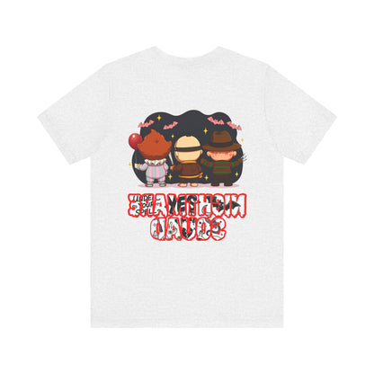 Nightmare Squad Spooky Trio Unisex T‑Shirt | Cute Halloween Graphic Tee | Soft Cotton Front & Back Print – Custom T-Shirt by PixelCraft360, unique decoration for events and special gifts