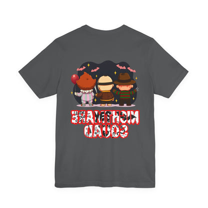 Nightmare Squad Spooky Trio Unisex T‑Shirt | Cute Halloween Graphic Tee | Soft Cotton Front & Back Print – Custom T-Shirt by PixelCraft360, unique decoration for events and special gifts