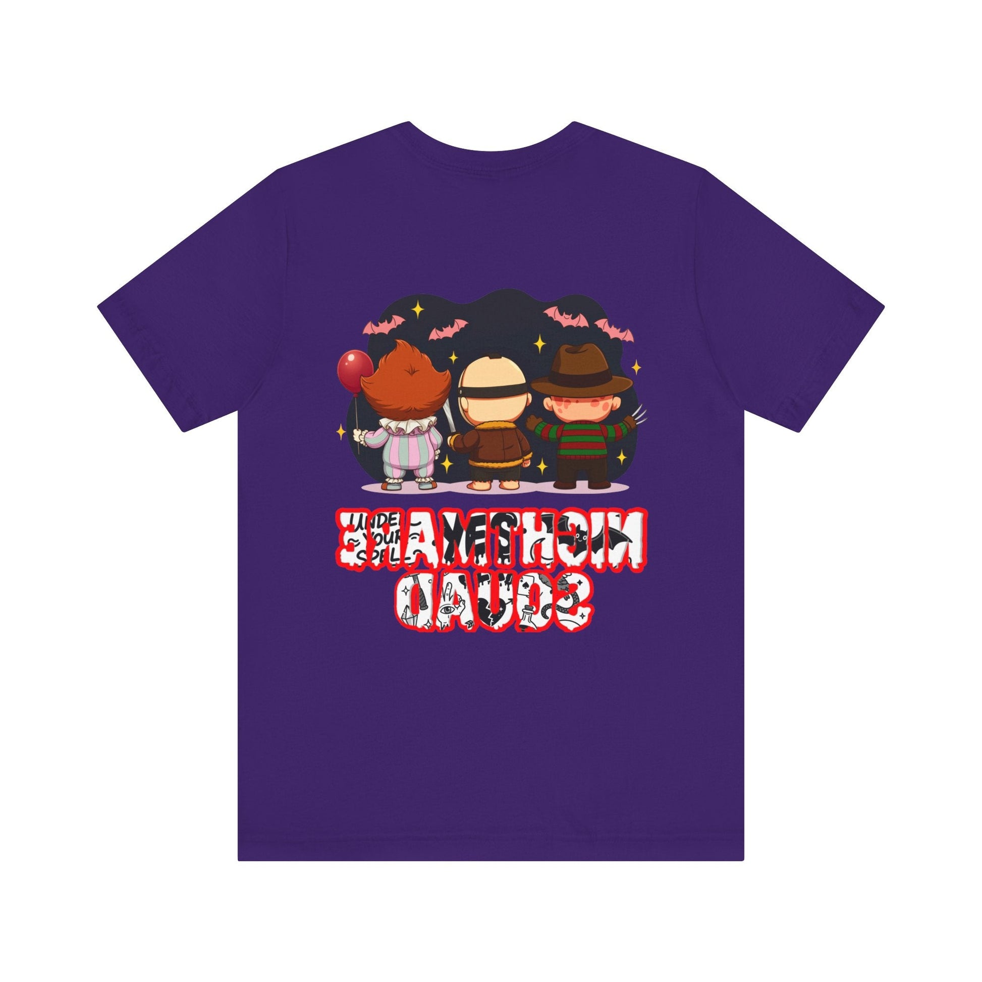 Nightmare Squad Spooky Trio Unisex T‑Shirt | Cute Halloween Graphic Tee | Soft Cotton Front & Back Print – Custom T-Shirt by PixelCraft360, unique decoration for events and special gifts