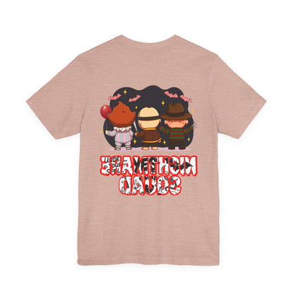 Nightmare Squad Spooky Trio Unisex T‑Shirt | Cute Halloween Graphic Tee | Soft Cotton Front & Back Print – Custom T-Shirt by PixelCraft360, unique decoration for events and special gifts