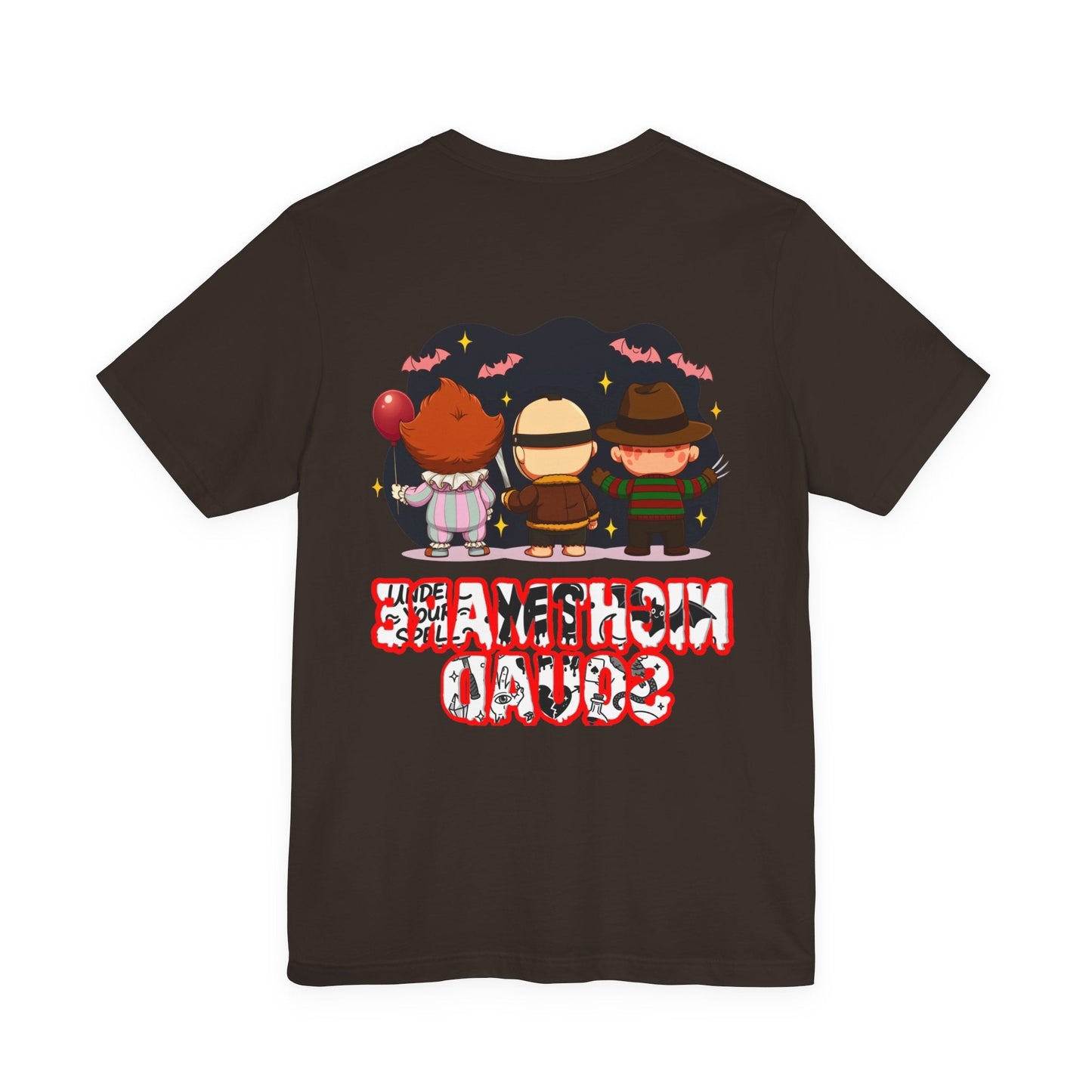 Nightmare Squad Spooky Trio Unisex T‑Shirt | Cute Halloween Graphic Tee | Soft Cotton Front & Back Print – Custom T-Shirt by PixelCraft360, unique decoration for events and special gifts