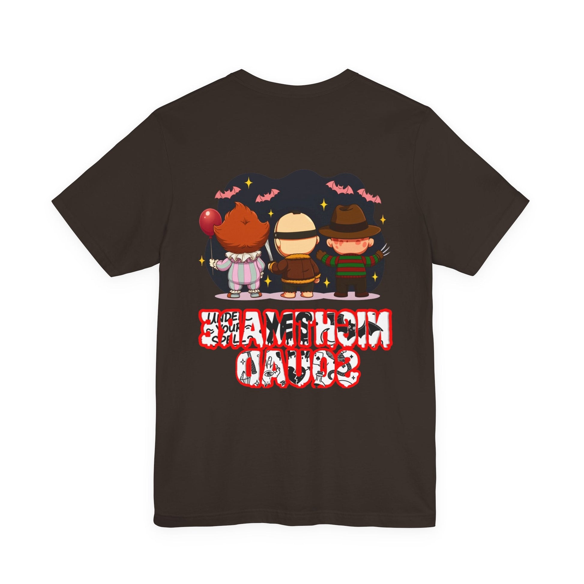 Nightmare Squad Spooky Trio Unisex T‑Shirt | Cute Halloween Graphic Tee | Soft Cotton Front & Back Print – Custom T-Shirt by PixelCraft360, unique decoration for events and special gifts