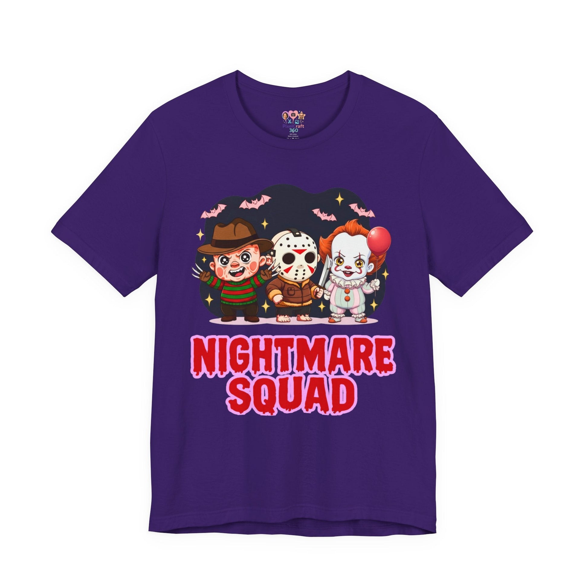 Nightmare Squad Spooky Trio Unisex T‑Shirt | Cute Halloween Graphic Tee | Soft Cotton Front & Back Print – Custom T-Shirt by PixelCraft360, unique decoration for events and special gifts
