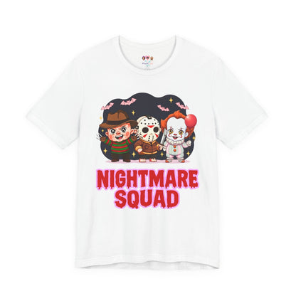 Nightmare Squad Spooky Trio Unisex T‑Shirt | Cute Halloween Graphic Tee | Soft Cotton Front & Back Print – Custom T-Shirt by PixelCraft360, unique decoration for events and special gifts