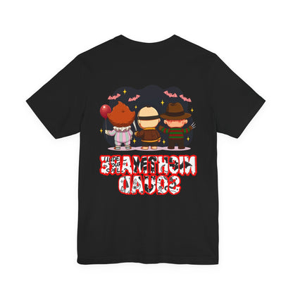 Nightmare Squad Spooky Trio Unisex T‑Shirt | Cute Halloween Graphic Tee | Soft Cotton Front & Back Print – Custom T-Shirt by PixelCraft360, unique decoration for events and special gifts