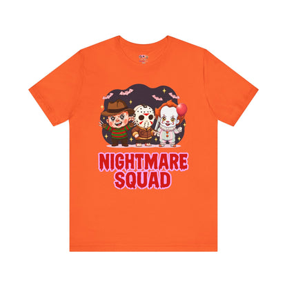 Nightmare Squad Spooky Trio Unisex T‑Shirt | Cute Halloween Graphic Tee | Soft Cotton Front & Back Print – Custom T-Shirt by PixelCraft360, unique decoration for events and special gifts