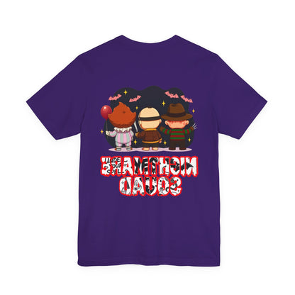 Nightmare Squad Spooky Trio Unisex T‑Shirt | Cute Halloween Graphic Tee | Soft Cotton Front & Back Print – Custom T-Shirt by PixelCraft360, unique decoration for events and special gifts