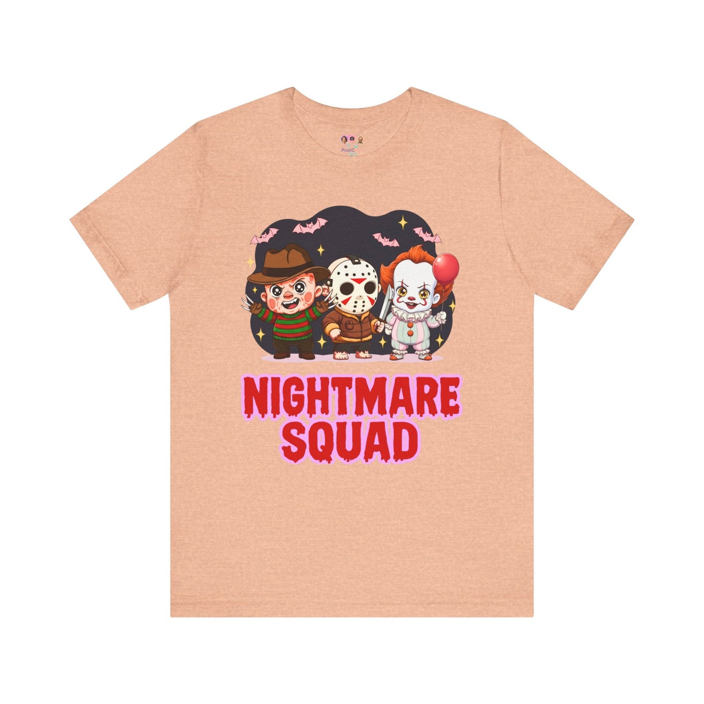 Nightmare Squad Spooky Trio Unisex T‑Shirt | Cute Halloween Graphic Tee | Soft Cotton Front & Back Print – Custom T-Shirt by PixelCraft360, unique decoration for events and special gifts