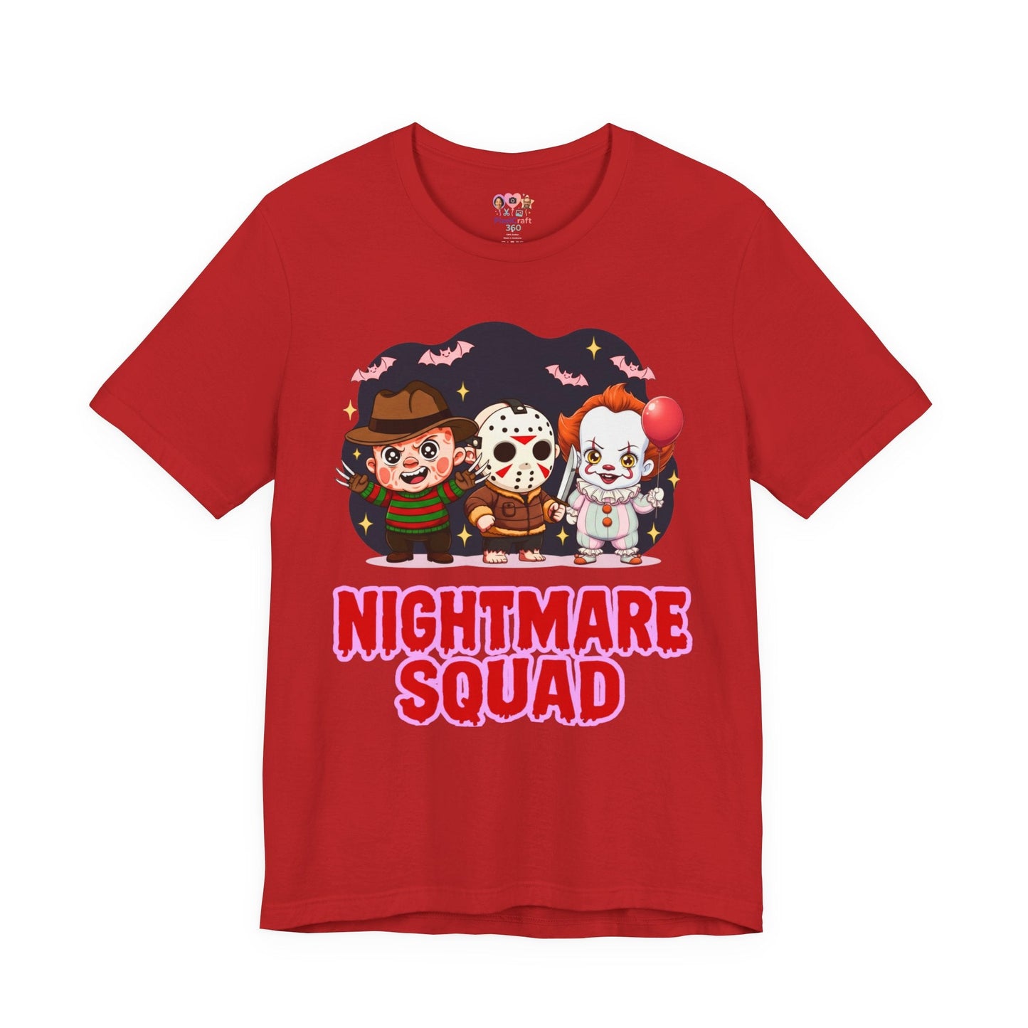 Nightmare Squad Spooky Trio Unisex T‑Shirt | Cute Halloween Graphic Tee | Soft Cotton Front & Back Print – Custom T-Shirt by PixelCraft360, unique decoration for events and special gifts