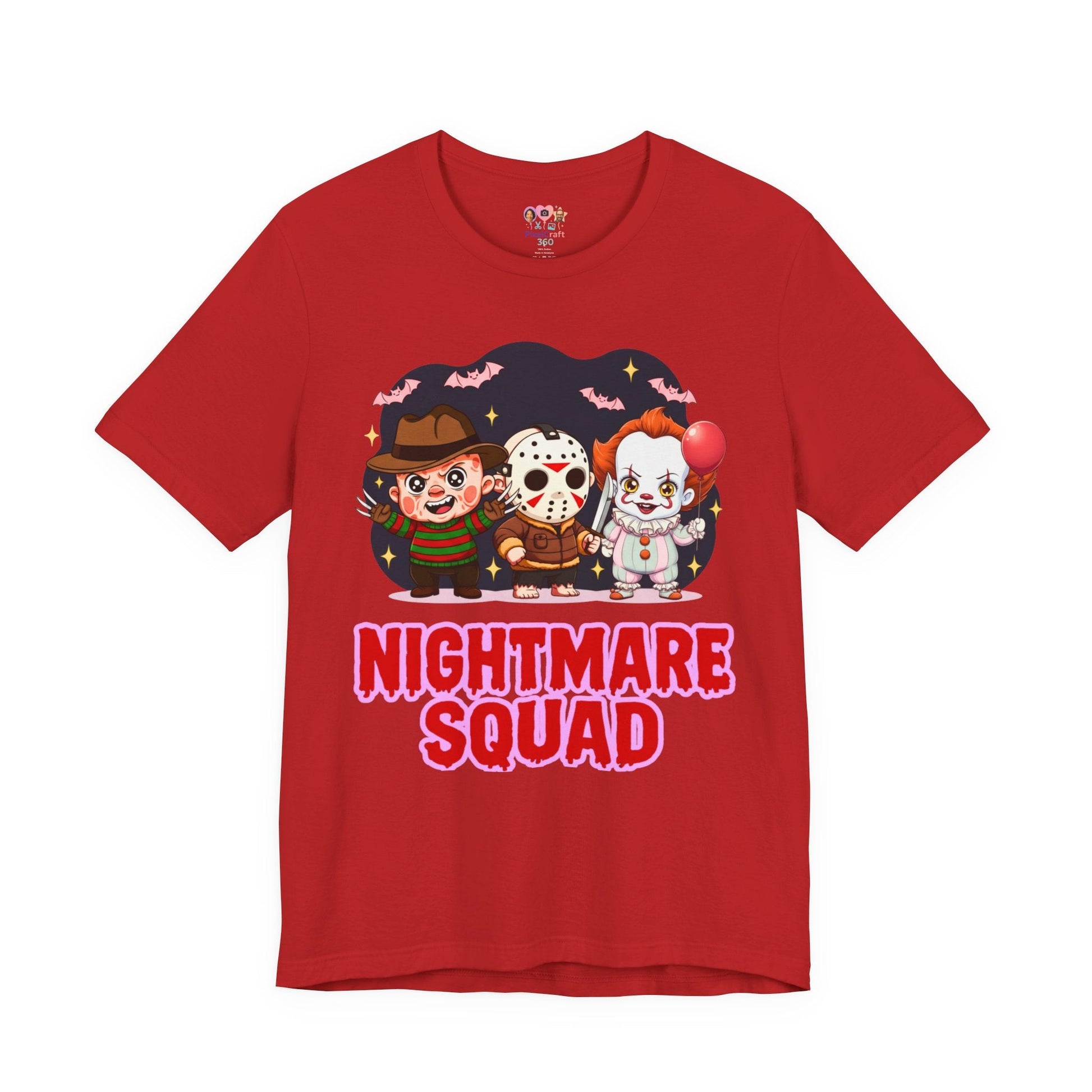 Nightmare Squad Spooky Trio Unisex T‑Shirt | Cute Halloween Graphic Tee | Soft Cotton Front & Back Print – Custom T-Shirt by PixelCraft360, unique decoration for events and special gifts