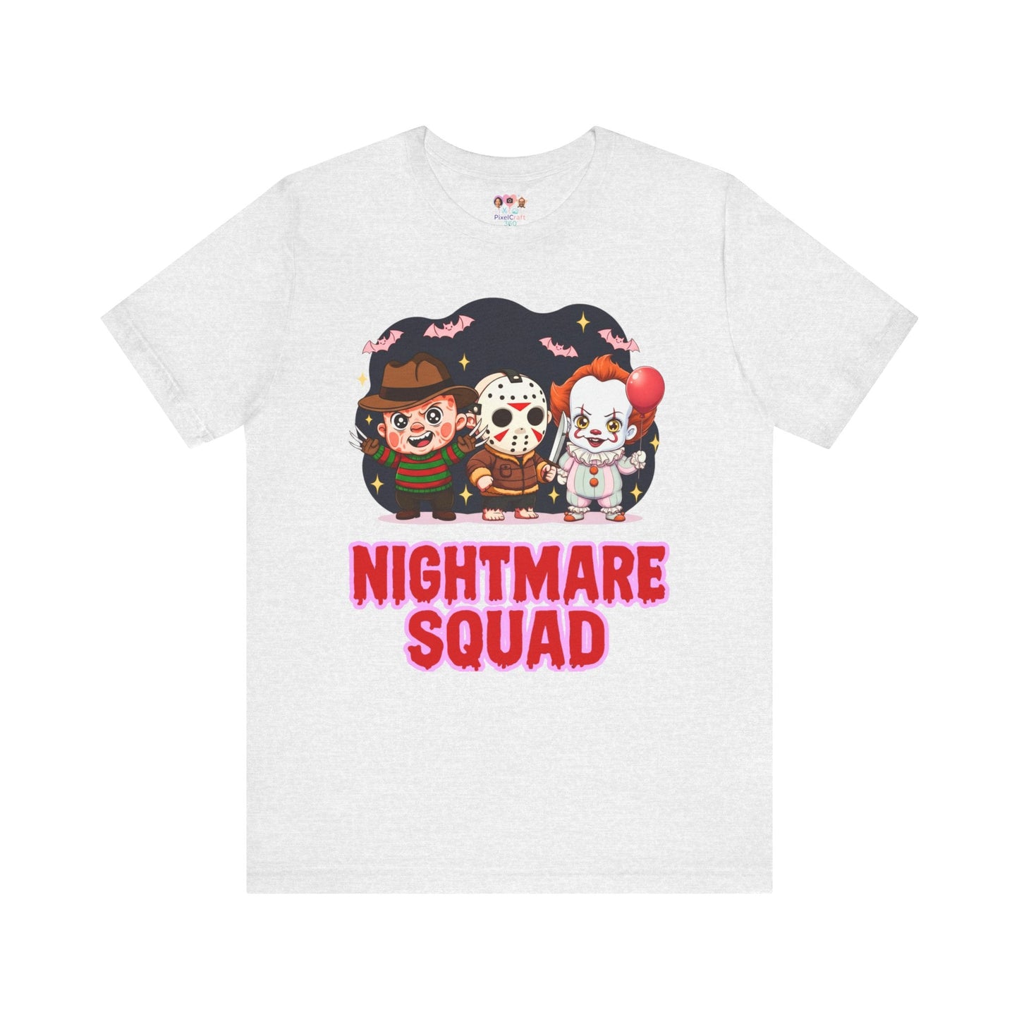 Nightmare Squad Spooky Trio Unisex T‑Shirt | Cute Halloween Graphic Tee | Soft Cotton Front & Back Print – Custom T-Shirt by PixelCraft360, unique decoration for events and special gifts