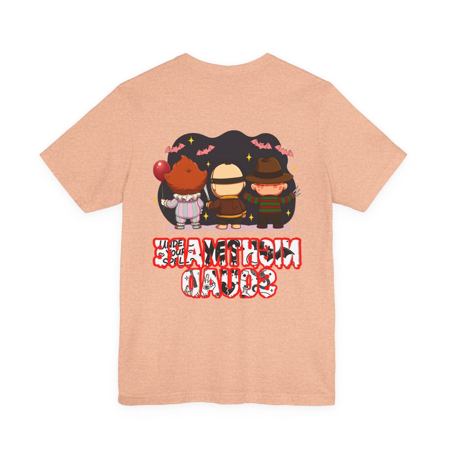 Nightmare Squad Spooky Trio Unisex T‑Shirt | Cute Halloween Graphic Tee | Soft Cotton Front & Back Print – Custom T-Shirt by PixelCraft360, unique decoration for events and special gifts