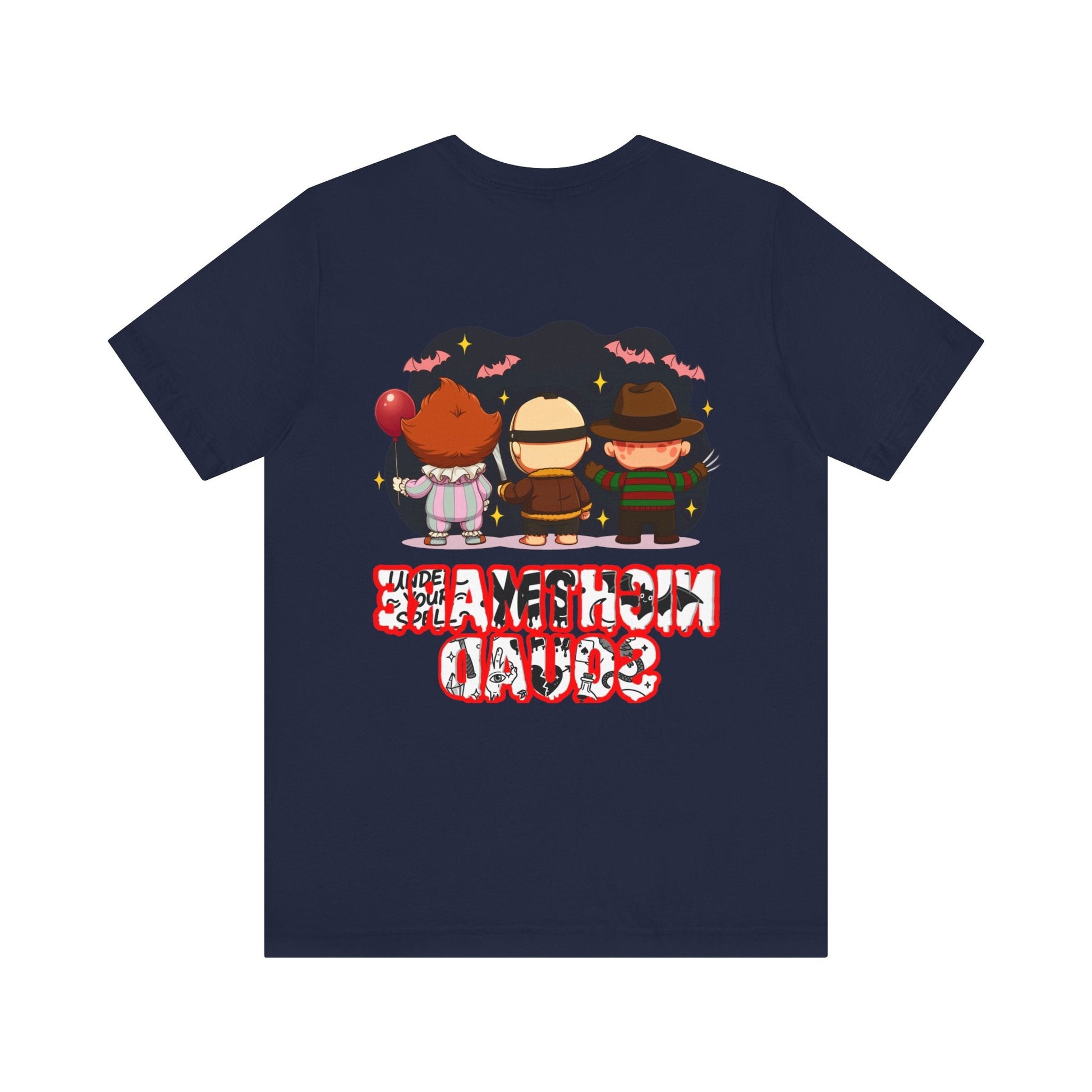 Nightmare Squad Spooky Trio Unisex T‑Shirt | Cute Halloween Graphic Tee | Soft Cotton Front & Back Print – Custom T-Shirt by PixelCraft360, unique decoration for events and special gifts