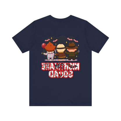 Nightmare Squad Spooky Trio Unisex T‑Shirt | Cute Halloween Graphic Tee | Soft Cotton Front & Back Print – Custom T-Shirt by PixelCraft360, unique decoration for events and special gifts