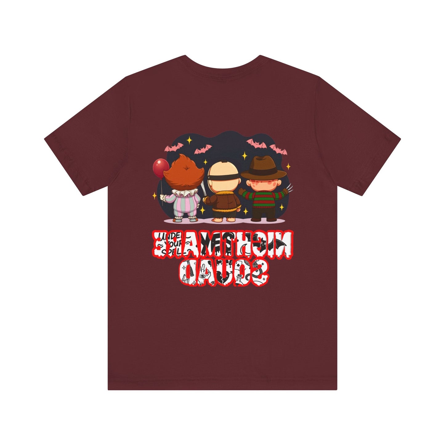 Nightmare Squad Spooky Trio Unisex T‑Shirt | Cute Halloween Graphic Tee | Soft Cotton Front & Back Print – Custom T-Shirt by PixelCraft360, unique decoration for events and special gifts