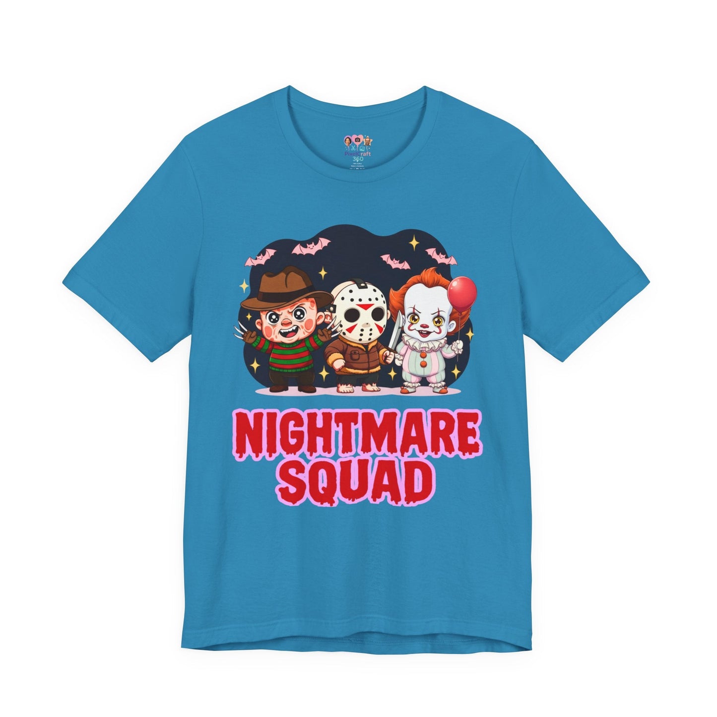 Nightmare Squad Spooky Trio Unisex T‑Shirt | Cute Halloween Graphic Tee | Soft Cotton Front & Back Print – Custom T-Shirt by PixelCraft360, unique decoration for events and special gifts