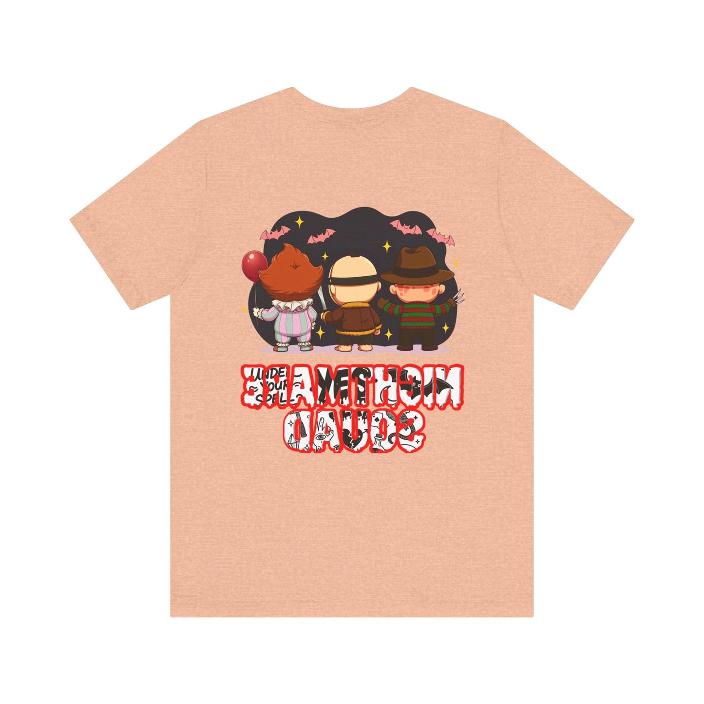 Nightmare Squad Spooky Trio Unisex T‑Shirt | Cute Halloween Graphic Tee | Soft Cotton Front & Back Print – Custom T-Shirt by PixelCraft360, unique decoration for events and special gifts