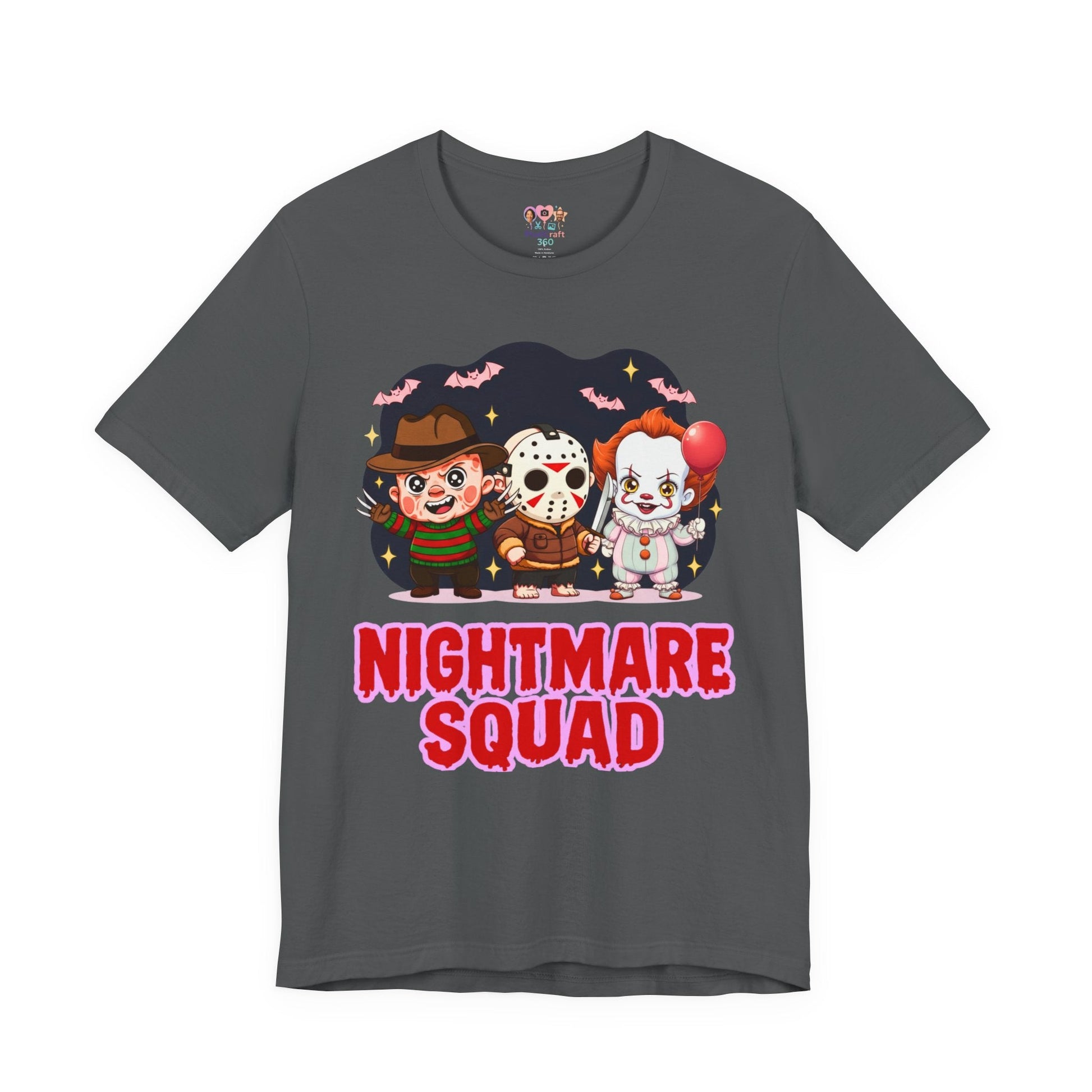 Nightmare Squad Spooky Trio Unisex T‑Shirt | Cute Halloween Graphic Tee | Soft Cotton Front & Back Print – Custom T-Shirt by PixelCraft360, unique decoration for events and special gifts