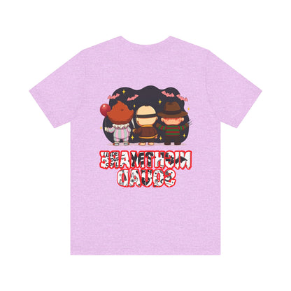 Nightmare Squad Spooky Trio Unisex T‑Shirt | Cute Halloween Graphic Tee | Soft Cotton Front & Back Print – Custom T-Shirt by PixelCraft360, unique decoration for events and special gifts