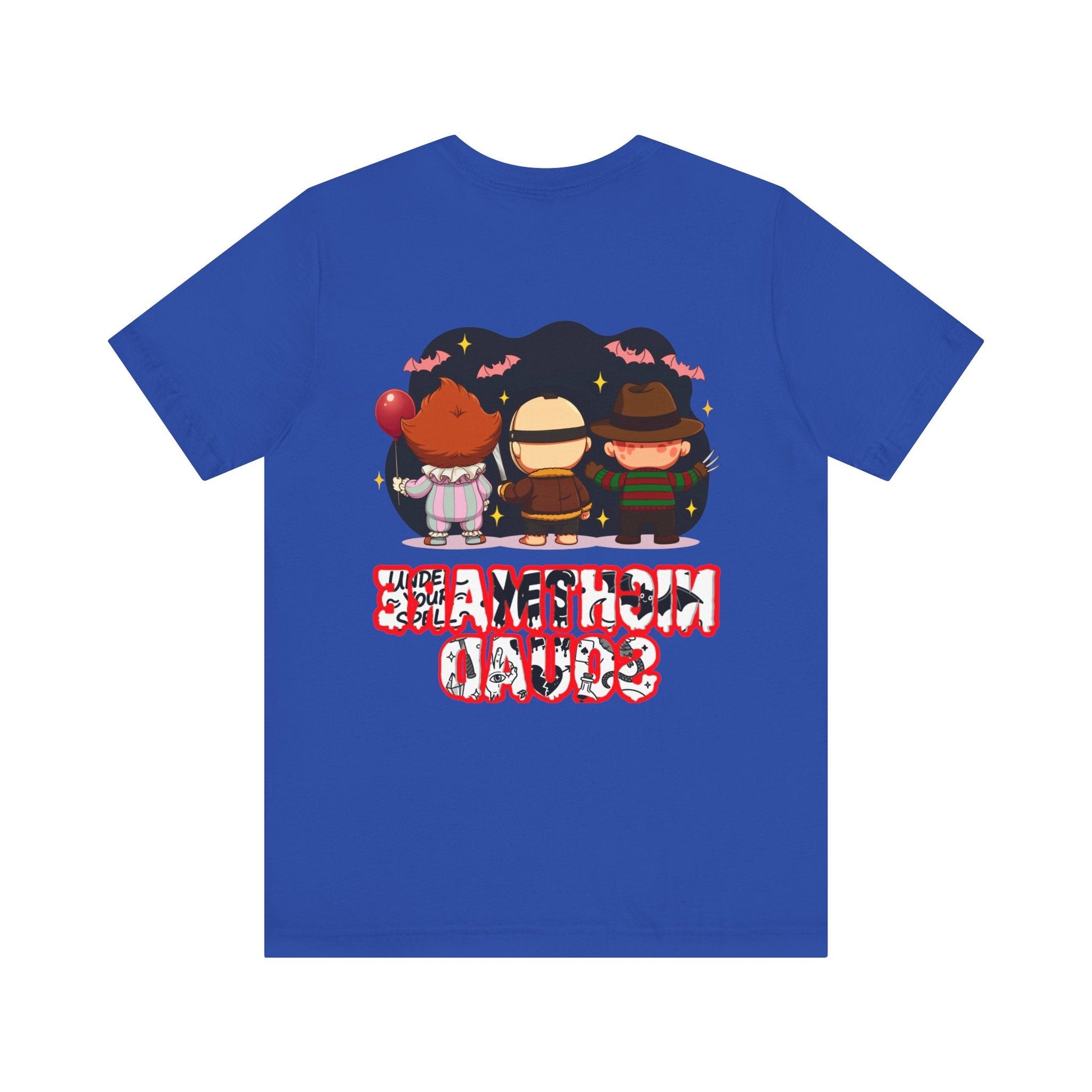 Nightmare Squad Spooky Trio Unisex T‑Shirt | Cute Halloween Graphic Tee | Soft Cotton Front & Back Print – Custom T-Shirt by PixelCraft360, unique decoration for events and special gifts