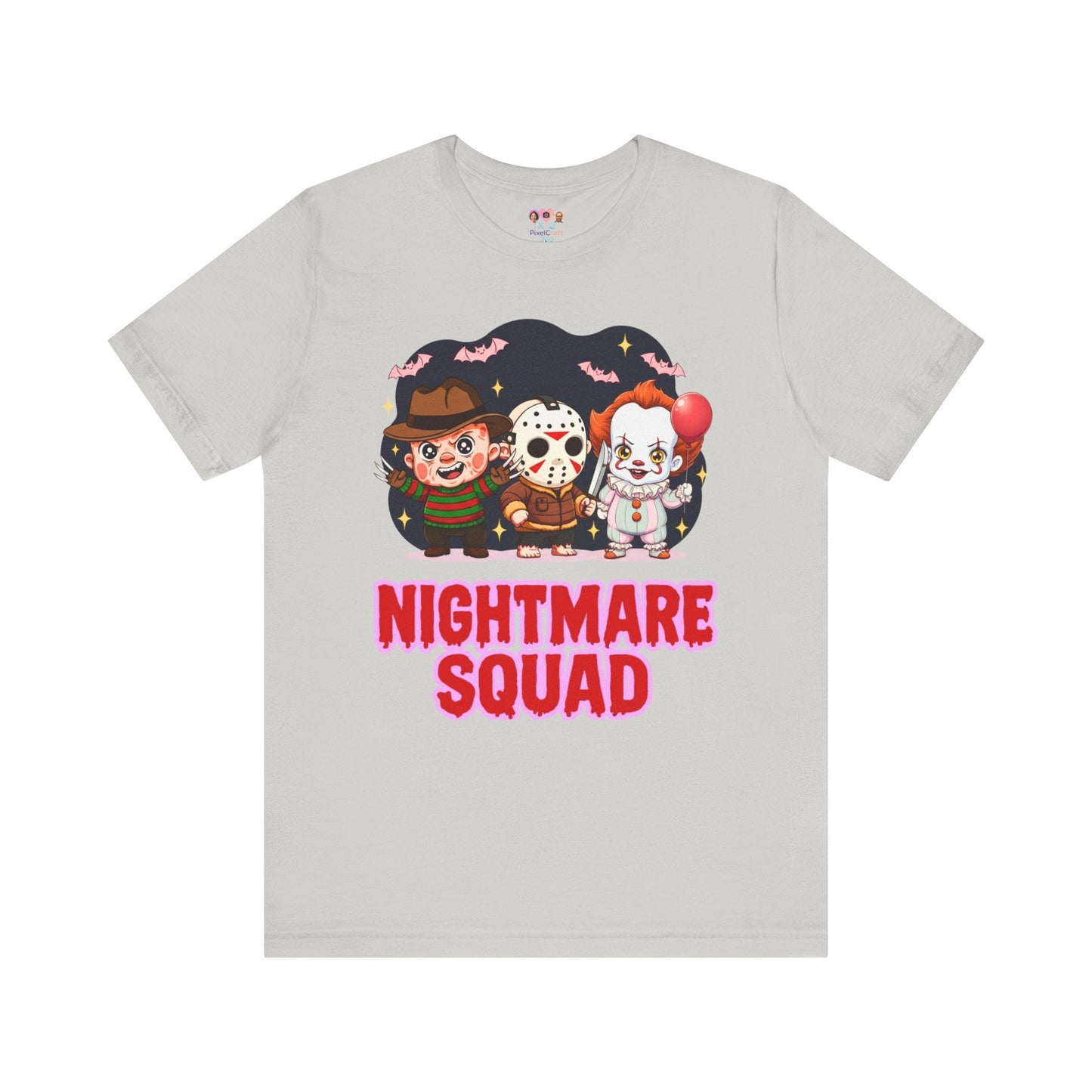 Nightmare Squad Spooky Trio Unisex T‑Shirt | Cute Halloween Graphic Tee | Soft Cotton Front & Back Print – Custom T-Shirt by PixelCraft360, unique decoration for events and special gifts