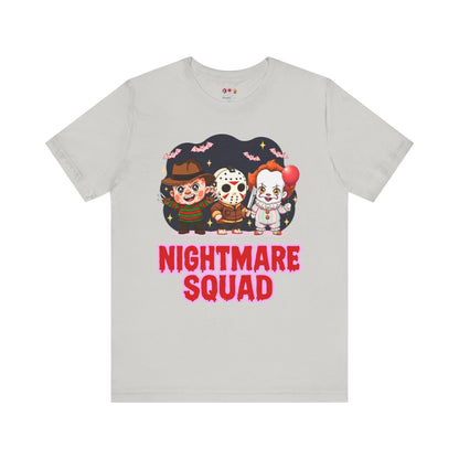 Nightmare Squad Spooky Trio Unisex T‑Shirt | Cute Halloween Graphic Tee | Soft Cotton Front & Back Print – Custom T-Shirt by PixelCraft360, unique decoration for events and special gifts