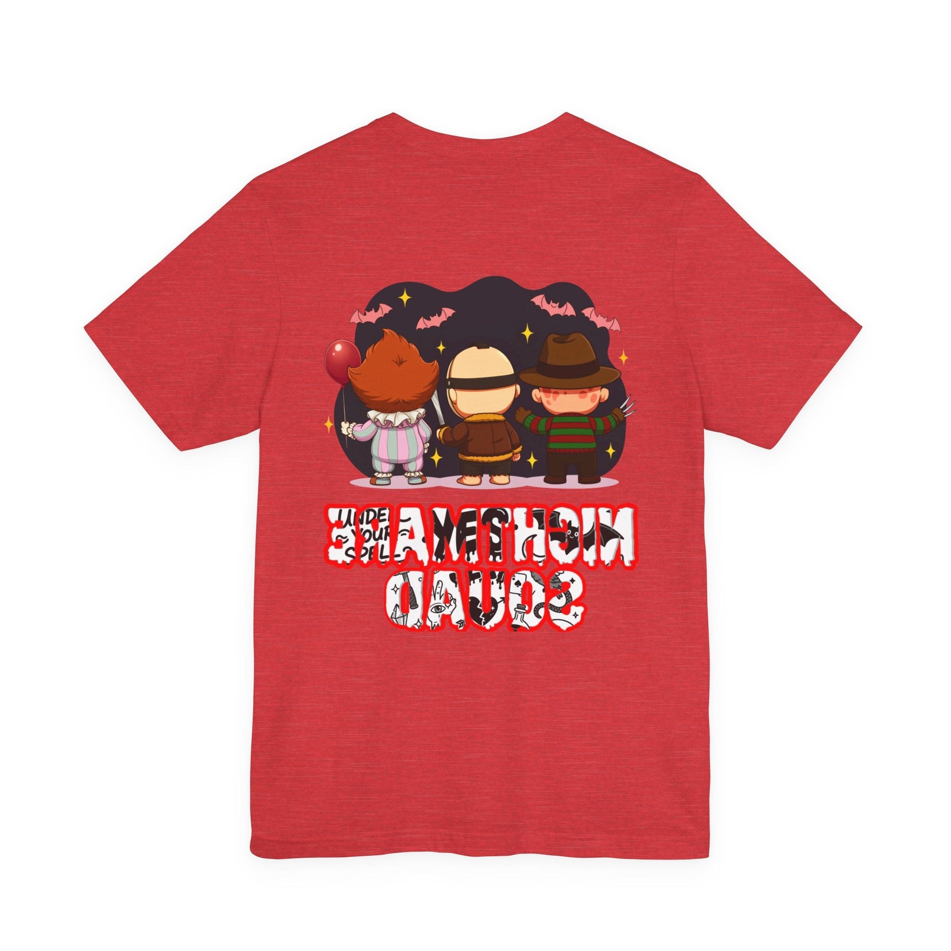Nightmare Squad Spooky Trio Unisex T‑Shirt | Cute Halloween Graphic Tee | Soft Cotton Front & Back Print – Custom T-Shirt by PixelCraft360, unique decoration for events and special gifts