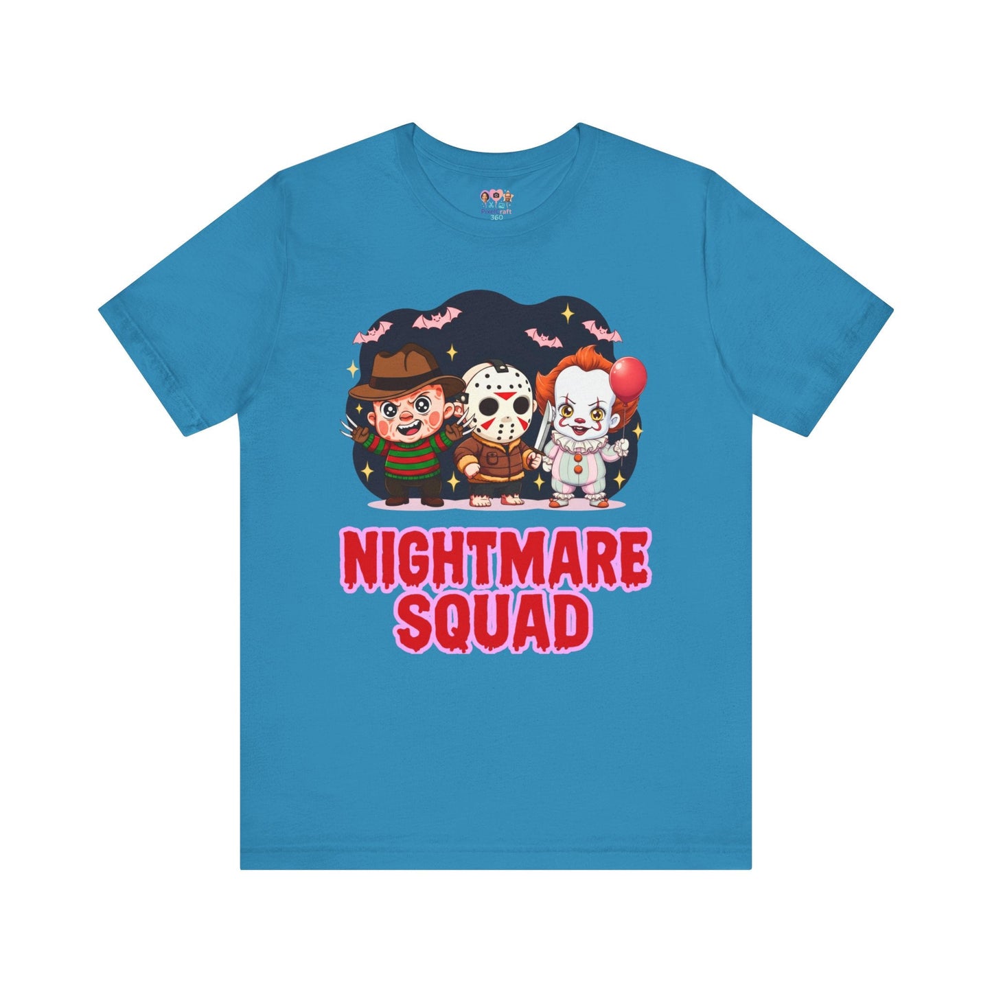 Nightmare Squad Spooky Trio Unisex T‑Shirt | Cute Halloween Graphic Tee | Soft Cotton Front & Back Print – Custom T-Shirt by PixelCraft360, unique decoration for events and special gifts
