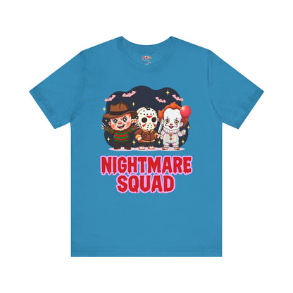 Nightmare Squad Spooky Trio Unisex T‑Shirt | Cute Halloween Graphic Tee | Soft Cotton Front & Back Print – Custom T-Shirt by PixelCraft360, unique decoration for events and special gifts