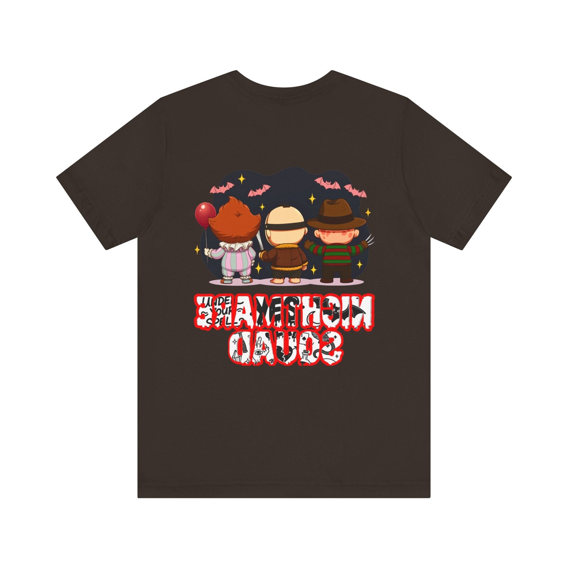 Nightmare Squad Spooky Trio Unisex T‑Shirt | Cute Halloween Graphic Tee | Soft Cotton Front & Back Print – Custom T-Shirt by PixelCraft360, unique decoration for events and special gifts