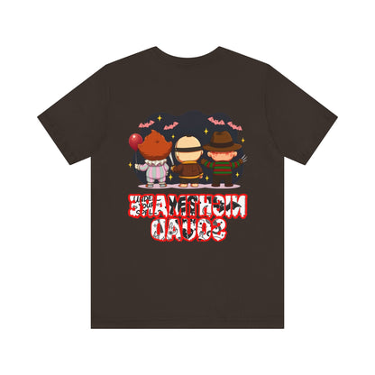 Nightmare Squad Spooky Trio Unisex T‑Shirt | Cute Halloween Graphic Tee | Soft Cotton Front & Back Print – Custom T-Shirt by PixelCraft360, unique decoration for events and special gifts